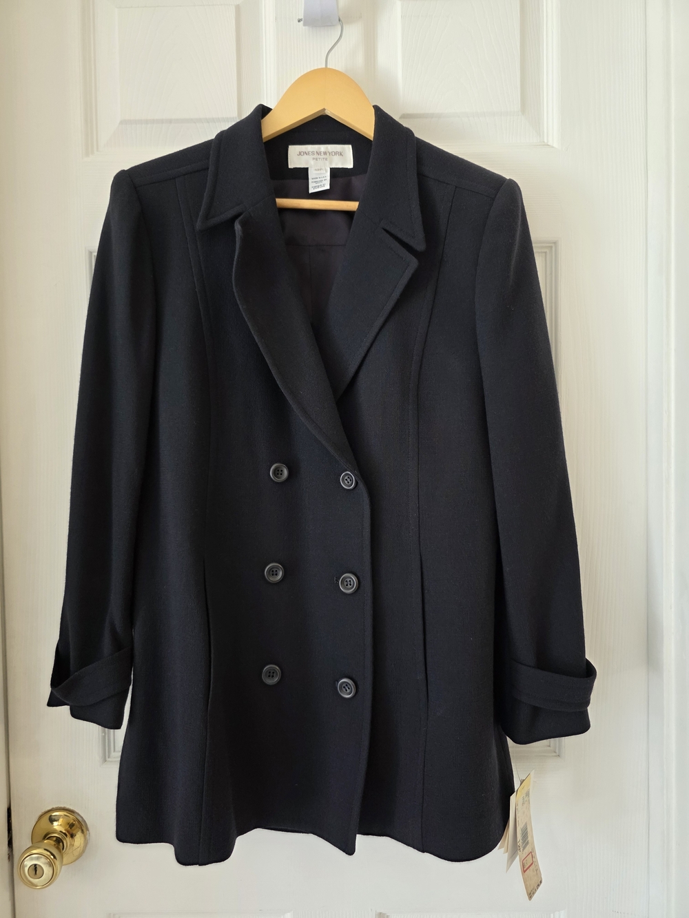VTG 90s Jones New York Womens Black Double-Breasted Wool Coat New Deadstock USA